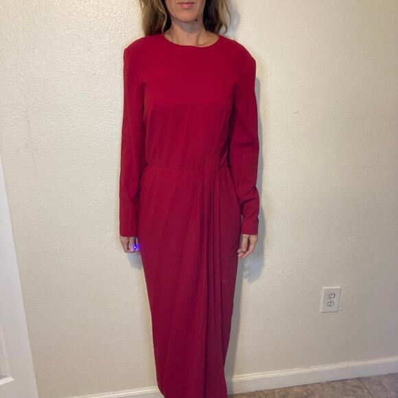 Vintage Rena Rowan for Saville Red Long Sleeve Faux Wrap Maxi Dress Size 8 - Picture 2 of 14
